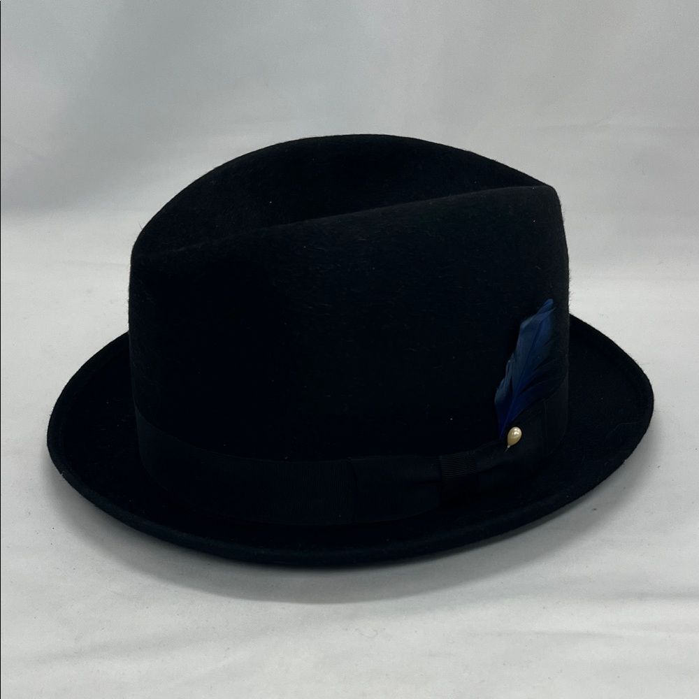 Vintage Hal Joseph Black Hat with Blue Feather